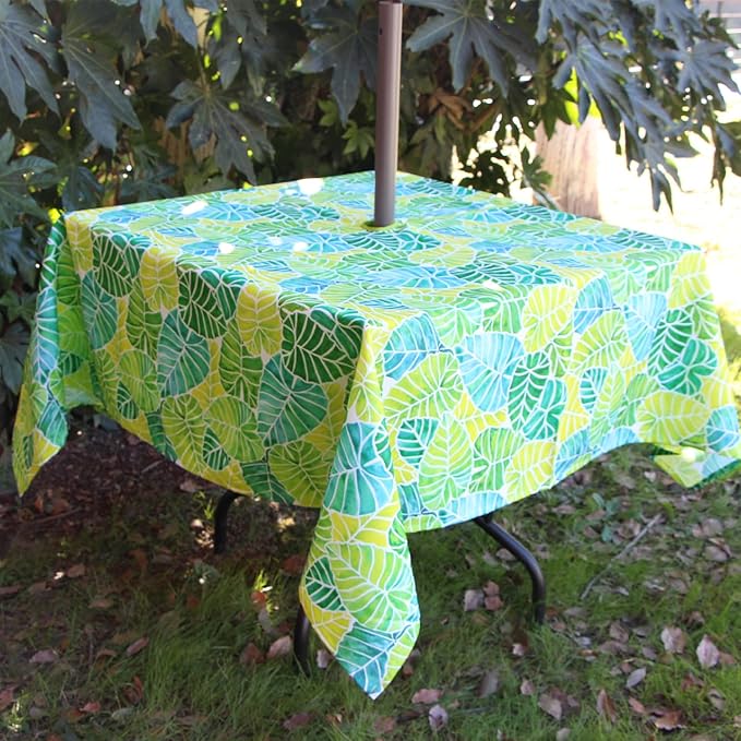 EHouseHome Outdoor and Indoor 60x60 inch Tablecloth with Umbrella Hole and Zipper, Waterproof Zippered Patio Cloths, Spring/Summer Table Covers for Backyard Circular Table/BBQs/Picnic