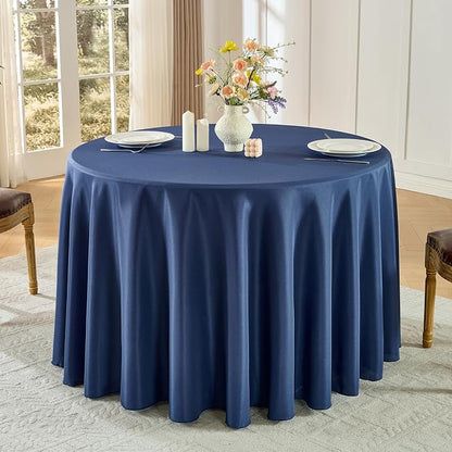 6 Pack Navy Blue Round Tablecloths 120 Inch for Dining Tables | Washable Decorative Linen Polyester Table Cover for Banquets Buffets Parties and Weddings