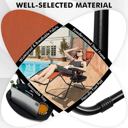 Giantex Zero Gravity Reclining Chair, Outdoor Patio Recliner with Cup Holder & Removable Pillow, Adjustable Backrest, Indoor Lounge Chair for Backyard, Garden, Poolside (Orange)
