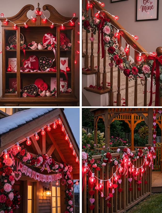 50Ft G40 LED Valentine's Day String Lights Outdoor, Valentines Decorations Lights with 27 Red Shatterproof Globe Bulbs, Hanging Patio Lights for Outside Wedding Backyard Porch Roofline, White Wire
