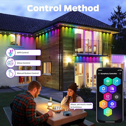 Permanent Outdoor Lights,100ft Smart Rainbow Eave Holiday Light IP67 Waterproof with 60 LED Lights for Christmas Halloween House Decorations, Compatible with Alexa, Google Assistant