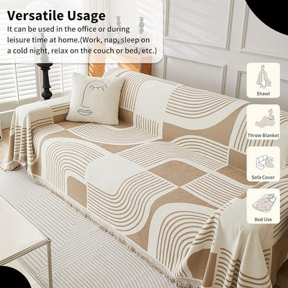 WEYOND Boho Couch Cover, Chenille Sofa Covers Washable, 91" x 134", Khaki | Couch Covers for 3 Cushion Couch Sofa Pet Friendly, Bohemian Sofa Slipcovers for Sectional Sofa, Loveseat, 2 3 4 Seater