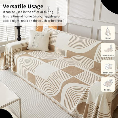 WEYOND Boho Couch Cover, Chenille Sofa Covers Washable, 91" x 150", Khaki | Couch Covers for 3 Cushion Couch Sofa Pet Friendly, Bohemian Sofa Slipcovers for Sectional Sofa, Loveseat, 2 3 4 Seater