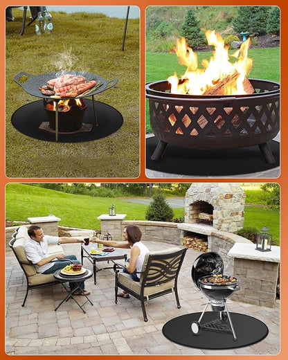 36" Round Fireproof Grill Mat for Deck & Patio, Double-Sided Silicone Coated Fiberglass, Heat Resistant Up to 2000°F, Reusable Under Grill Deck Protector for Fire Pit, Smokeless Stove, Outdoor BBQ