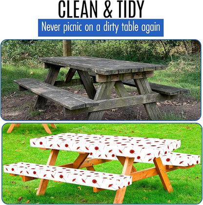 Premium Picnic Table Cover with Bench Covers Vinyl Fitted picnic table covers with Elastic RV Camping Accessories and Camper must haves Waterproof (Spring and Summer Flowers, 96 x 30(8ft))