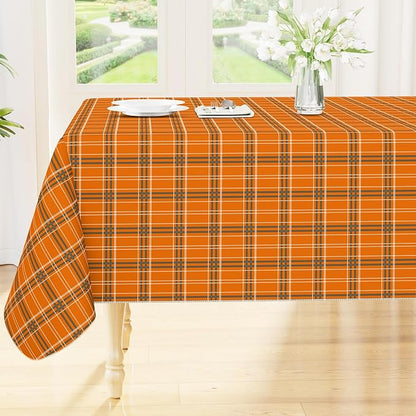 Smiry Picnic Table Cloth, Vinyl Tablecloths with Flannel Backing, 60"x120" | Waterproof Rectangle Table Cloth, Wipeable Vintage Plaid Table Cover for Indoor and Outdoor (Brown & Orange)
