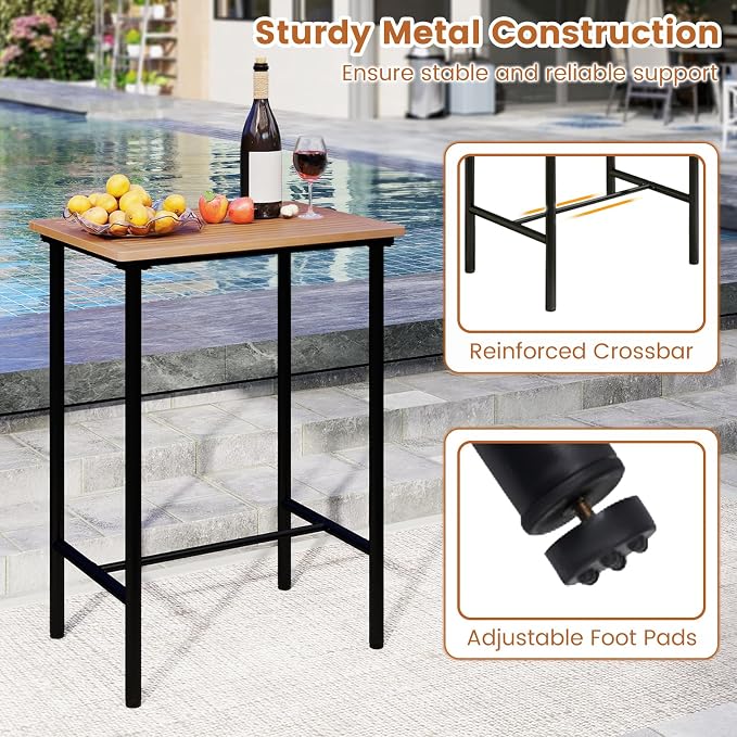 Tangkula 3 Pieces Acacia Wood Patio Bar Set, Space Saving Outdoor Bar Height Rectangular Table and Stools Set with Metal Frame, for Balcony, Deck and Backyard