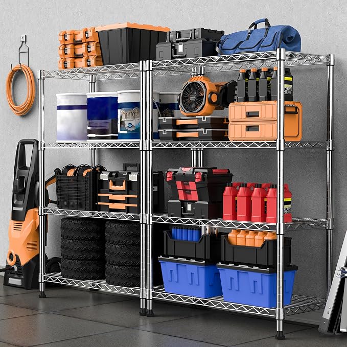 M MZG 1000 lbs Storage Shelving Steel Heavy Duty 4-Tier Utility Shelving Unit Steel Organizer Wire Rack for Home,Kitchen,Office,Chrome (13.7" D x 29.5" W x 47.2" H)