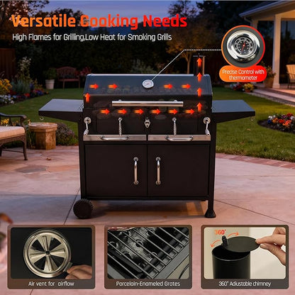 NATURAL EXPRESSIONS Charcoal Grills,36" Outdoor Barbecue Grill,Heavy Duty Dual-Zone Smoker Grill with 2 Lifting Charcoal Trays,Foldable Side Tables,Oversized Cooking Area for bbq,Yard,Party