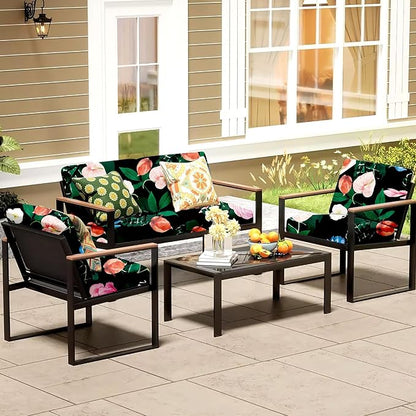8Pcs Patio Cushion Covers, Outdoor Stretch Cushion Covers, Washable | Stretch Fit, Replacement, Washable and Reusable Furniture Protectors, Fits most patio furniture cushion covers, Cover Only