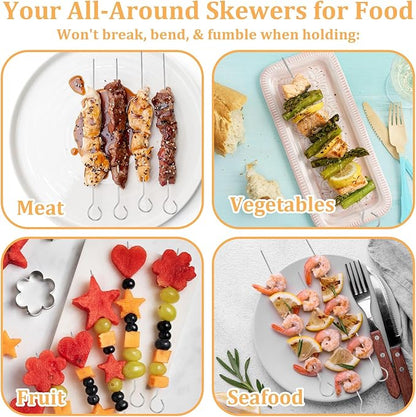20 Pcs Metal Skewer for Grilling, 8" Reusable Barbecue Skewers Kabob Skewer Stainless Steel Shish Kebob Sticks for Grill Oven Outings BBQ Vegetable Cooking
