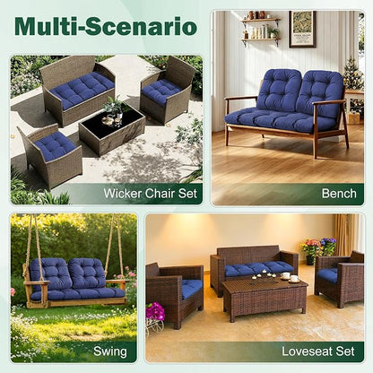 Outdoor Wicker Chair Cushions, 44×19×4 in, Waterproof, Navy Blue | Waterproof Wicker Furniture Cushions, Fade Resistant, 3 Piece Patio Furniture Cushions Set for Bench, Loveseat, Swing, Settee