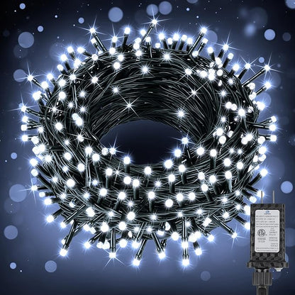 Extra Long 132FT Christmas Decorative Mini Lights, 400 LED Green Wire Fairy Starry String Lights Plug in, Timer & Memory & 8 Modes, for Indoor Outdoor Xmas Tree Wedding Party Decoration,Cool White