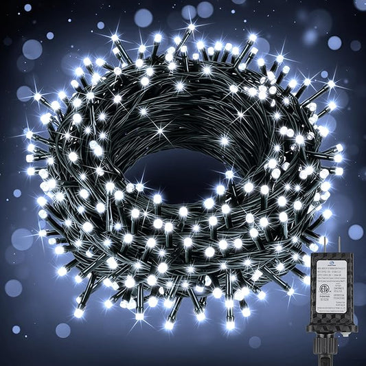 Extra Long 132FT Christmas Decorative Mini Lights, 400 LED Green Wire Fairy Starry String Lights Plug in, Timer & Memory & 8 Modes, for Indoor Outdoor Xmas Tree Wedding Party Decoration,Cool White