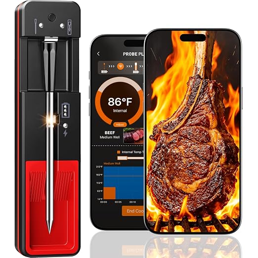 Smart Bluetooth Wireless Meat Thermometer Digital, 0.5S Instant Read | NIST ±0.5°F Food Thermometer,2-in-1 100H Battery Fast Charge Base, APP Control & Custom Menu for BBQ, Grill, Smoker, Oven