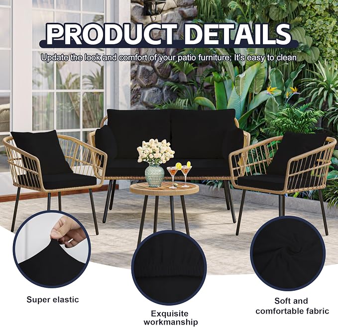Patio Cushion Covers,Outdoor Cushions Covers,Stretch Cushion Covers Replacement, Washable and Reusable Furniture Protectors (.Black, 12pcs)