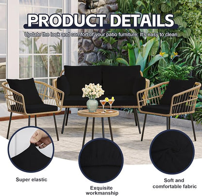 Patio Cushion Covers,Outdoor Cushions Covers,Stretch Cushion Covers Replacement, Washable and Reusable Furniture Protectors (.Black, 12pcs)