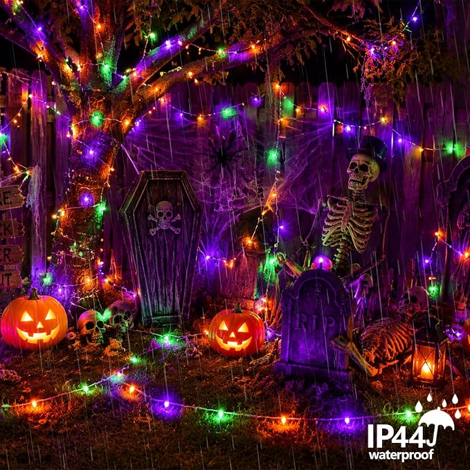 YEGUO 165ft 500 LED Halloween String Lights, Clear Wire Christmas String Lights Indoor, 8 Modes Twinkle Tree Lights Plug in with Timer Memory(Orange Purple and Green)