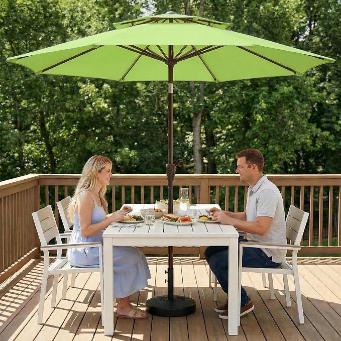 10FT Outdoor Patio Umbrella, 2 Tiers Market Table Umbrella with 8 Sturdy Ribs, Push Button Tilt and Crank, UPF50+ UV Protection for Deck, Pool, Garden and Backyard