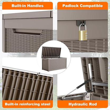 267 Gallon Deck Box Large Outdoor Storage Box Waterproof for Patio Furniture,Outdoor Cushions,Garden Tools and Pool Supplies,Weatherproof(Grey,267Gallon)