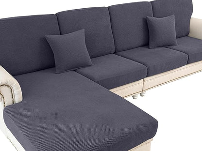 LA MEACK Chaise Couch Cushion Cover Washable Separate Seat Stretch Sectional Sofa Slipcover (1 Piece for Chaise or Sofa 3-Seater, Dark Grey)