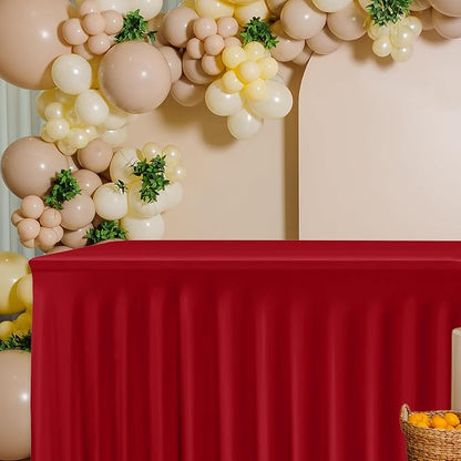 4 Pack Red Tablecloths Spandex Table Covers 4ft for Christmas Decor | Ruffle Design, Elastic Table Covers, Holiday Essentials, Table Cloths For 4 Foot Rectangle Table,Wrinkle Resistant