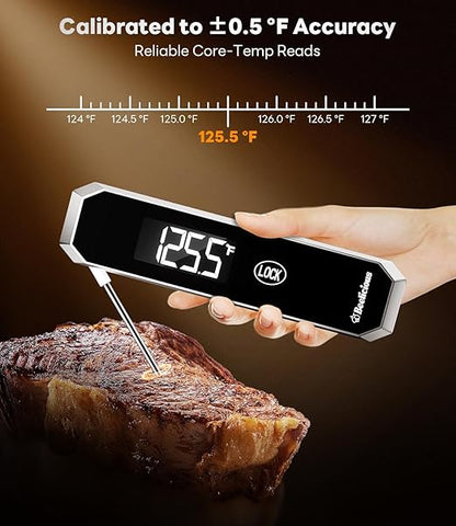 LockView FM151 Meat Thermometer with Temp Lock & Auto-Resume, Multi-Tested 0.5 Sec Instant Read Digital Probe, IP67 Waterproof 18/8 Stainless Steel for Cooking, Grilling, BBQ, Smoker, Candy, Black