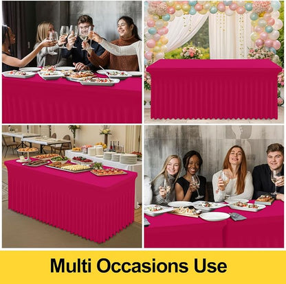 Smiry Spandex Elastic Fitted Table Cloth Skirt for 8FT Rectangle Table | Stretch Washable Table Cloth, Banquet Table Cover for Wedding, Party, Indoor & Trade Shows, (Fuchsia, 96Lx30Wx30H)