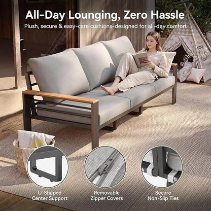 Aoxun Aluminum Outdoor Patio Furniture Set, 5 Seats Outdoor Sectional with Coffee Table, Patio Conversation Sets with Upgraded Armrests and Cushions for Backyard, Garden and Poolside（Grey）