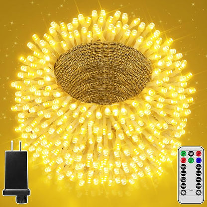 328FT 1000 LED Christmas Lights Outdoor Waterproof, Timer & Memory Function, 8 Modes Warm White String Lights Plug in Twinkle Lights for Xmas Tree Holiday Garden Indoor Party Decor