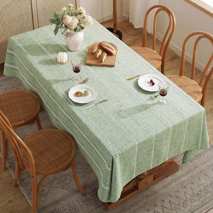 Chassic Rectangle Tablecloth 60 x 120 Inch, Farmhouse Boho Linen Table Cloths, Wrinkle Free & Washable Tablecloths for Dining Tables, Spring Kitchen Decor – Hemstitch Sage Green