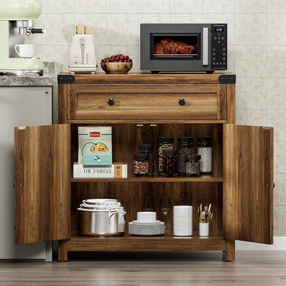 YESHOMY Kitchen Storage Cabinet, Coffee Bar Cabinet, Farmhouse Sideboard Buffet with Storage, Barn Door Accent Cabinet with a Drawer and Adjustable Shelf for Dining Room, Entryway, Rustic Brown, 1PCS