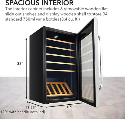 Whynter FWC-341TS 34 Bottle Freestanding Stainless Steel Wine Refrigerator with Display Shelf and Digital Control, Gray