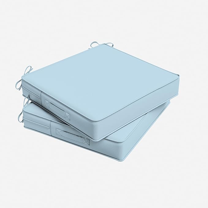 Outdoor Chair Cushion 17 x 16 x 3 Inches Patio Furniture Outdoor Waterproof Seat Cushion, Patio Chair Cushion with Handles and Ties, Square Dining Chair Cushion Set of 2, Sky Blue