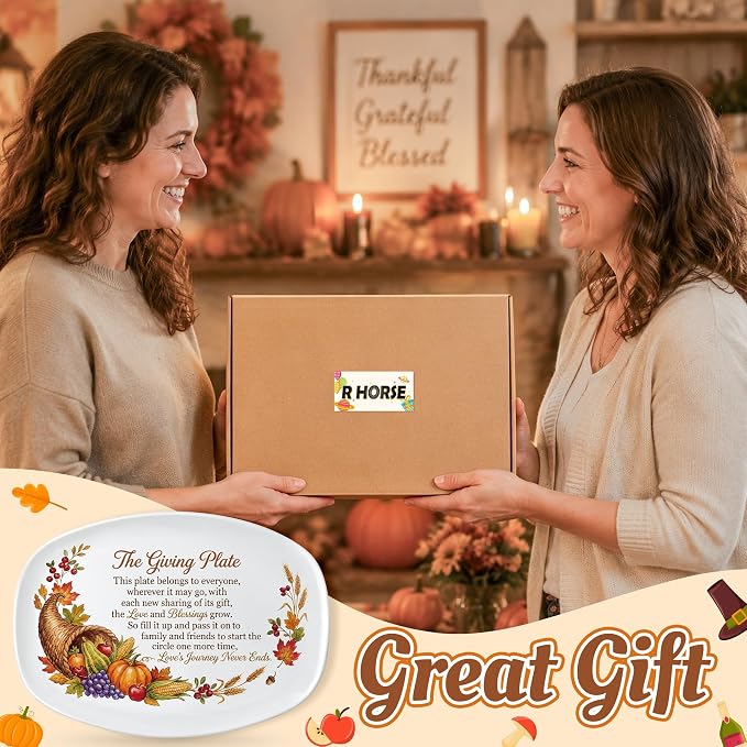 R HORSE Thanksgiving Melamine Platter Gift | The Giving Plate Reusable Serving Tray, Thanksgiving Serving Dish Plate for Turkey, Snack, Dessert, Dinner Party Supplies