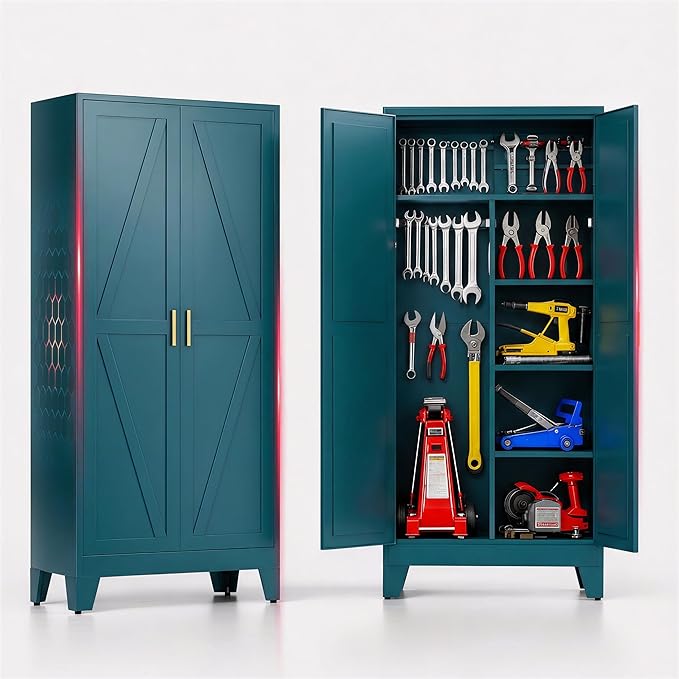 71" H Metal Storage Cabinets,Garage Storage Cabinet,Tall Pantry Cabinet with Doors,Kitchen Food Storage Cabinet,Farmhouse Storage Cabinets for Kitchen, Dining Room