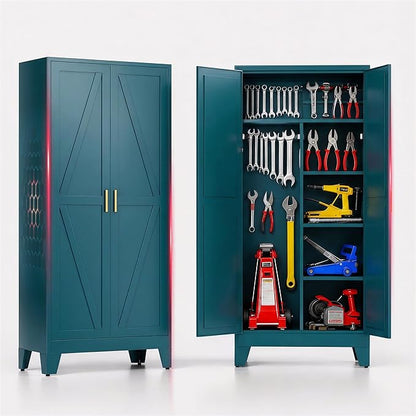 71" H Metal Storage Cabinets,Garage Storage Cabinet,Tall Pantry Cabinet with Doors,Kitchen Food Storage Cabinet,Farmhouse Storage Cabinets for Kitchen, Dining Room