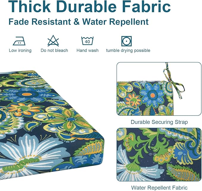 DYTXIII Set of 4 Outdoor Chair Cushions, Water Resistant 18.5"x16"x2" Square Seat Cushion for Patio Dining Chairs, High-Density Replacement Pads for Indoor Outdoor Furniture - Flower Child