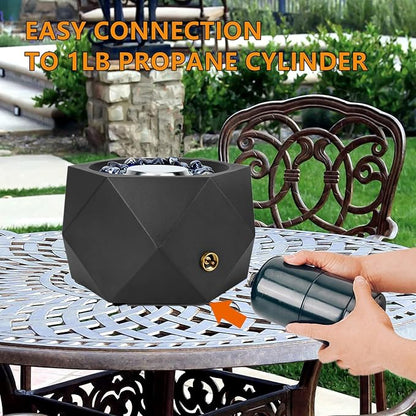 14” Modern Tabletop Gas Fire Pit, Portable Firepit Works with 1lb Propane Gas for Patio Backyard Porch Camping RV Tailgating, Side-Mounted, FP004