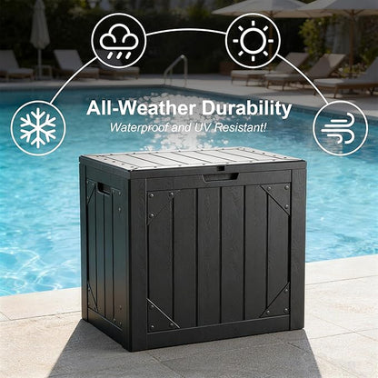 30 Gallon Resin Deck Box Waterproof Outdoor Storage Box for Patio Furniture Pool Accessories Indoor Storage for Cushion Garden Tools, Black