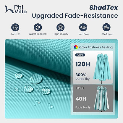 PHI VILLA 13ft Large Patio Umbrellas, Double-Sided Outdoor Market Rectangle Umbrella for Outside, Turquois