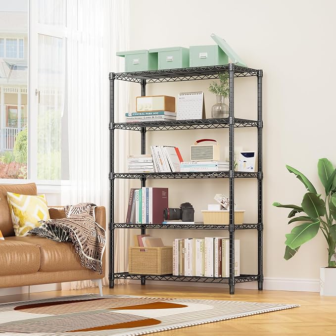 M MZG 1750 lbs Steel Storage Shelving 5-Tier Utility Shelving Unit Steel Organizer Wire Rack for Home,Kitchen,Office,Garage, 1750 LBS Capacity 17.7" D x 47.2" W x 72.3" H (Pack of 2)