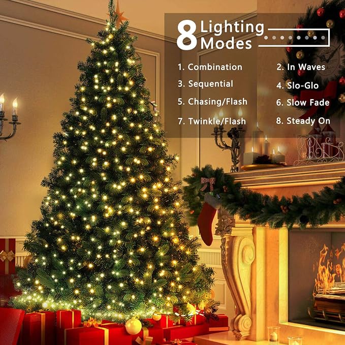 Brizled Outdoor Christmas Lights, 78.74 ft 240 LED Warm White String Lights | Plug in Christmas Tree Lights; Connectable 8 Modes Mini Led Xmas Lights Waterproof for Indoor Outside Christmas Decorations