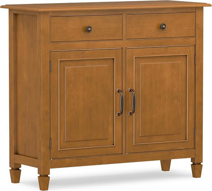 SIMPLIHOME Connaught 40" Solid Wood Cabinet in Light Golden Brown | Traditional slim entryway and living room organizer for hats, gloves, shoes and keys with space-saving storage design.