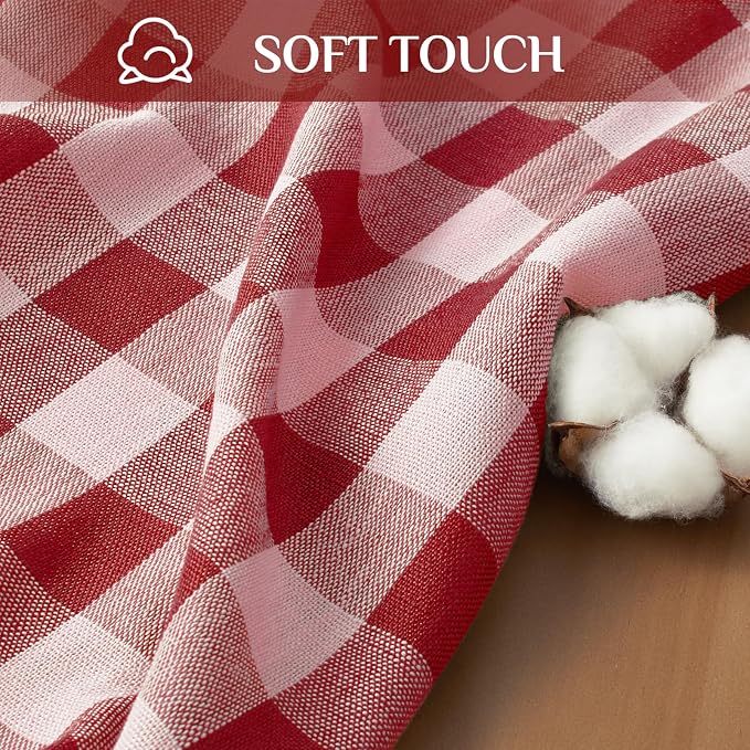 Softalker Checkered Tablecloth Rectangle, Outdoor Linen Cotton Gingham Table Cloth with Tassel, Heavy Duty Wrinkle Free Buffalo Plaid Table Cover for Kitchen Dining Summer Party - 55 x 102 Inch, Red