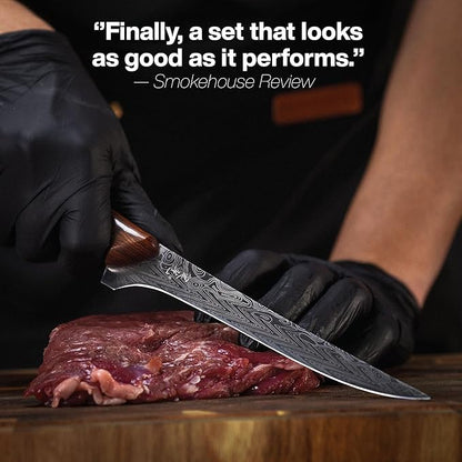 Jikko® SteelFang Edition – Japanese Brisket & Fillet Knife Set with Rosewood Handles | Premium Butcher & Carving Knives for Meat, BBQ, and Fish – Ultra Sharp High-Carbon Stainless Steel Blades