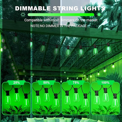 LAMPHOME 4-Pack 26Ft ST38 Green St Patrick's Day Patio Lights，Outdoor String Light with 12+1 Shatterproof LED Edison Bulbs, Waterproof String Lights for Bistro Christmas Party Decor