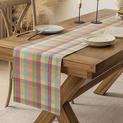 Urban Villa Easter Checks 100% Cotton Fused Table Runner, 14" x 72" Inches, Checkered/Plaid Pattern, Heavy Duty, Machine Washable, Eco-Friendly, Food Safe
