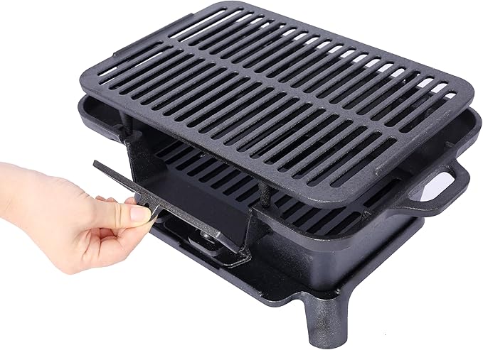 Oval Grill Outdoor, Portable Charcoal Grill and Tabletop Skillet,Enameled, Durable, Small Charcoal, Camping Stove, Hibachi (Black2)
