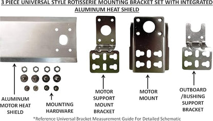 OneGrill Heavy Duty Chrome Steel Universal Grill Rotisserie Kit with 13 Watt 50 lb. Stainless Electric Motor - 45 Inch X 1/2 Inch Hexagon Spit Rod (Grills Up to 38 Inches Wide) NOT for Weber